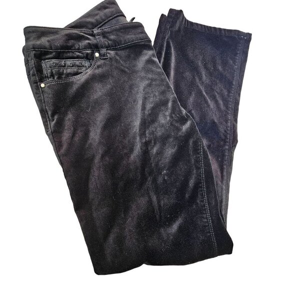 WHBM Black Velvet Jeans Straight Leg Rhinestone Studded Pockets Womens 12S NEW - Picture 2 of 10